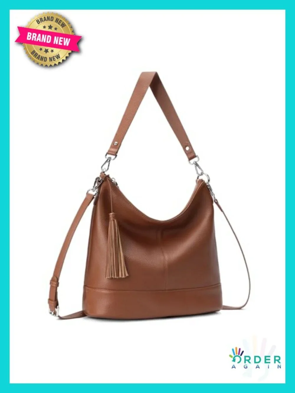 Genuine Leather Hobo Crossbody Bag with Removable Straps